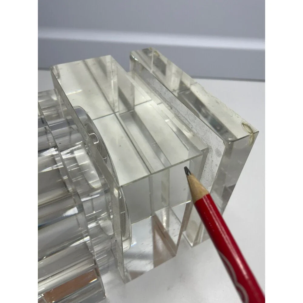 heavy mcm style WILLIAMS-SONOMA CLEAR CRYSTAL BLOCK square CANDLE HOLDER